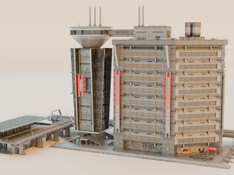 工业建筑 赛博朋克建筑 科幻建筑 城市建筑 工业城市建筑su模型