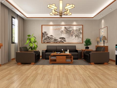  中式经理办公接待室3d模型 