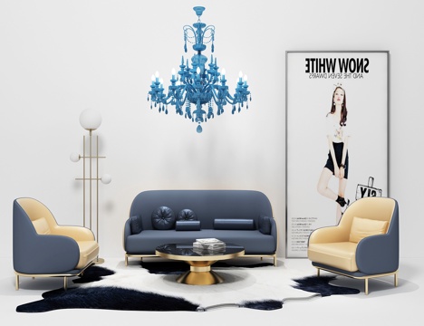  现代沙发茶几吊灯组合3d模型 