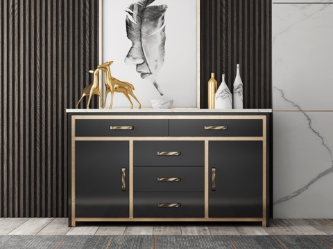  现代轻奢电视柜 地柜 装饰柜 玄关柜 餐边柜 侧边柜 边柜3d模型 