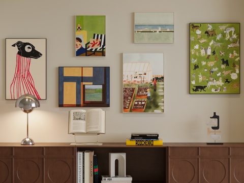 现代奶油挂画组合su模型