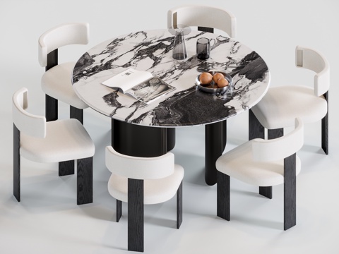 现代极简圆餐桌su模型