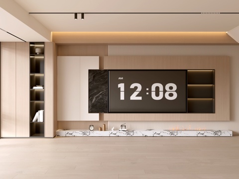 现代客厅 奶油客厅 电视背景墙 客厅背景 奶油风背景墙su模型