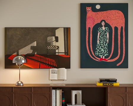 现代中古组合挂画su模型