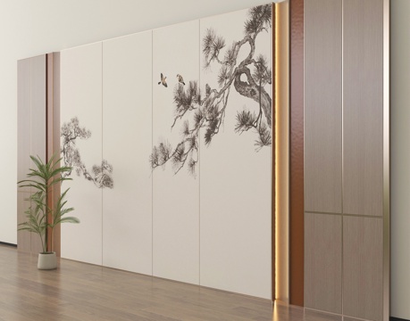 新中式背景墙 沙发背景墙 电视背景墙su模型