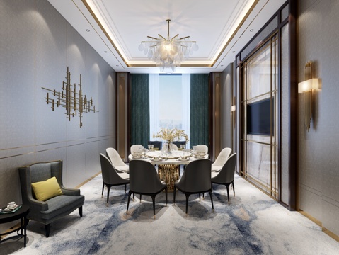  后现代现代酒店餐厅包厢3d模型 