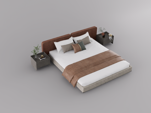  双人床su模型 