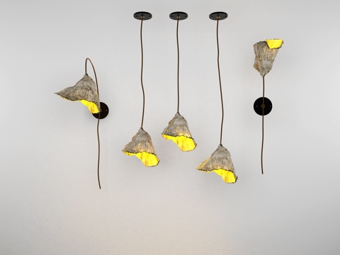  新中式荷叶吊灯 荷叶壁灯 荷花吊灯 枯萎荷叶吊灯 新中式吊灯3d模型 