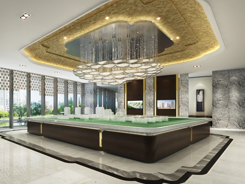  新中式沙盘区售楼处3d模型 