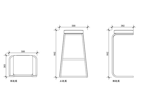 C型凳 弧形凳 半圆凳 马蹄凳 环抱式凳 无靠背C凳cad施工图