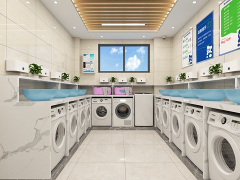 洗衣机房 洗衣机 共享洗衣机房 学校洗衣机房3d模型