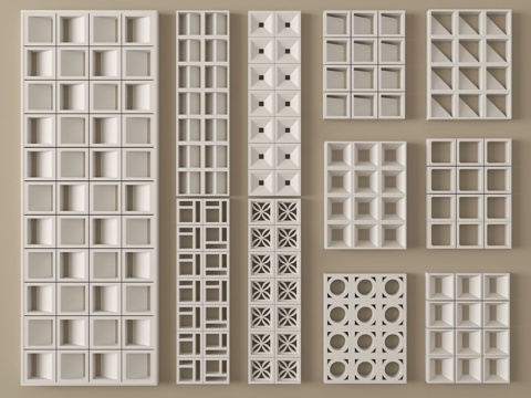  现代水泥砖隔断 镂空水泥砖隔断 空心砖 镂空砖3d模型 