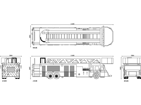 47英尺消防车 大型消防车 重型救援车辆 高空作业消防车cad施工图