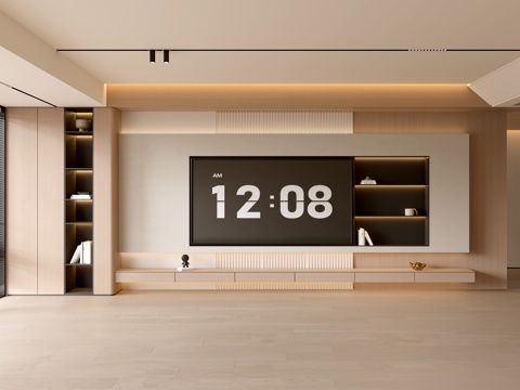 现代客厅 奶油客厅 电视背景墙 客厅背景 奶油风背景墙su模型