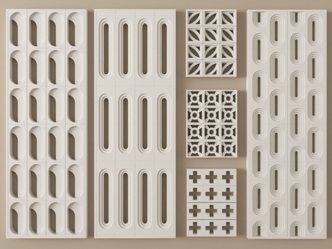 现代水泥砖隔断 镂空水泥砖隔断 空心砖 镂空砖su模型