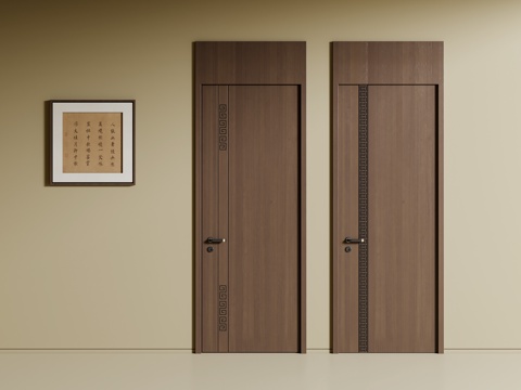 新中式单开门 卧室门 木门su模型