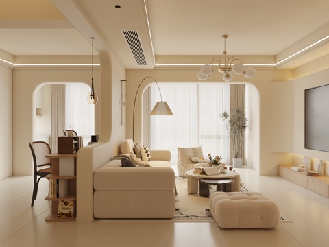  奶油原木客餐厅3d模型 