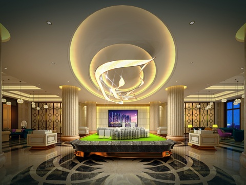  简欧售楼部,欧式售楼部,欧式柱子,欧式背景墙,沙盘3d模型 