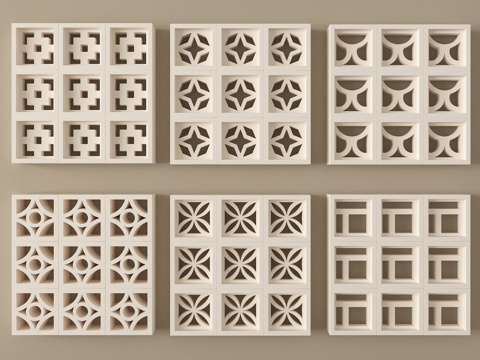  现代水泥砖隔断 镂空水泥砖隔断 空心砖 镂空砖3d模型 