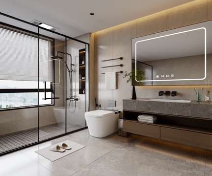  现代简约卫生间 浴室柜 马桶 花洒 淋浴门3d模型 