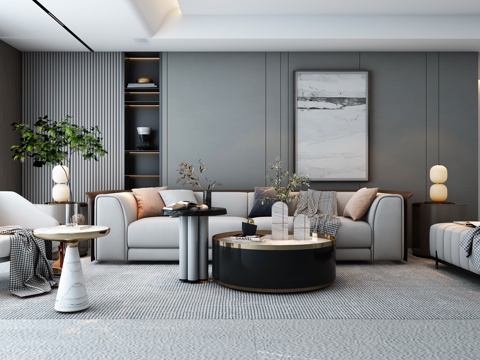  现代客厅沙发组合3d模型 