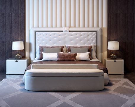  后现代现代轻奢双人床组合3d模型 