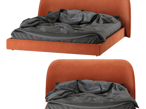  现代简约双人床 双人床 简约床 卧室床 抱枕 床垫3d模型 