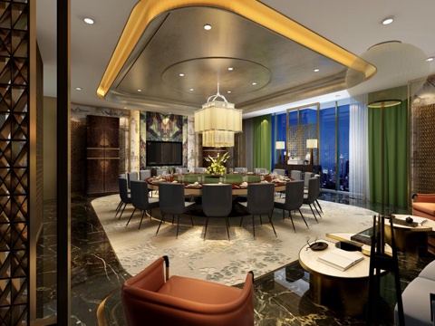  现代酒店餐厅包房3d模型 