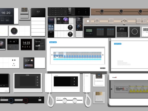 现代开关插座轨道插座空调面板配电箱视频电话su模型