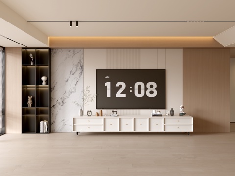 现代客厅 奶油客厅 电视背景墙 客厅背景 奶油风背景墙su模型