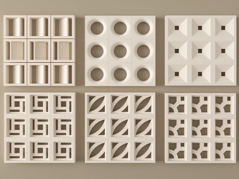 现代水泥砖隔断 镂空水泥砖隔断 空心砖 镂空砖su模型