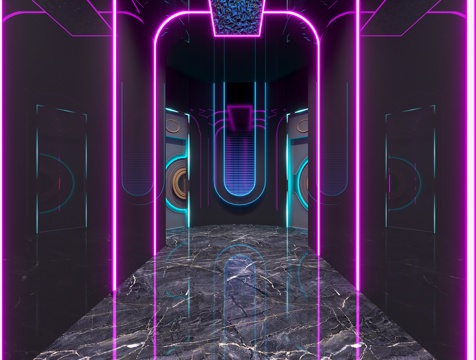 现代 科技风 过道造型 KTV  走廊 线形灯造型 电竞酒店su模型