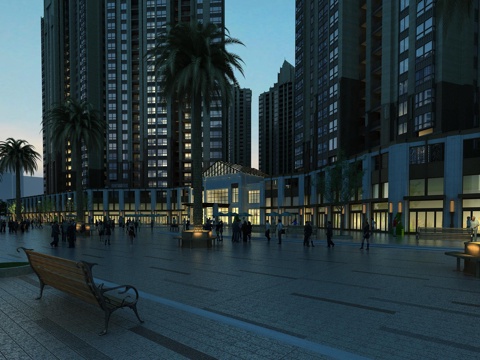  简欧欧式商业街高层住宅3d模型 