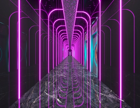 现代 科技风 过道 KTV  走廊 线形灯造型 电竞酒店su模型