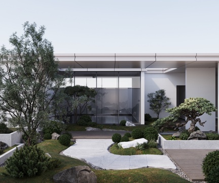  现代新中式 禅意庭院 露台景观 天井空间 山石地形景观组合3d模型 