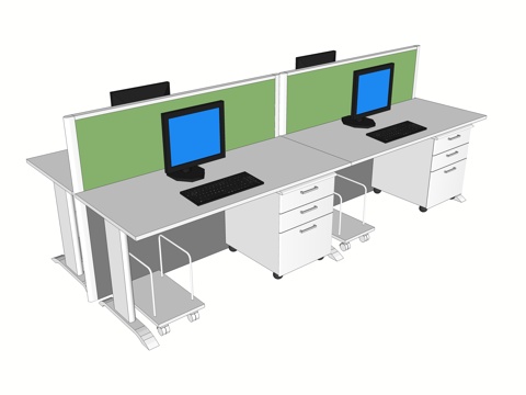  办公工位 办公班台 办公家具 工位 办公室 屏风工位su模型 