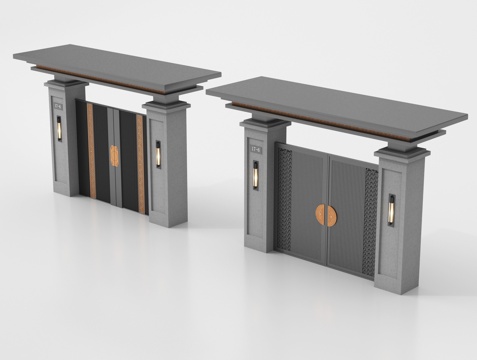 新中式庭院大门 别墅大门 庭院铁艺大门 户外大门su模型