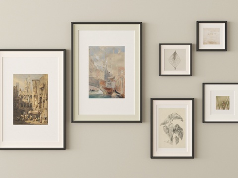 法式挂画 装饰挂画 相框su模型