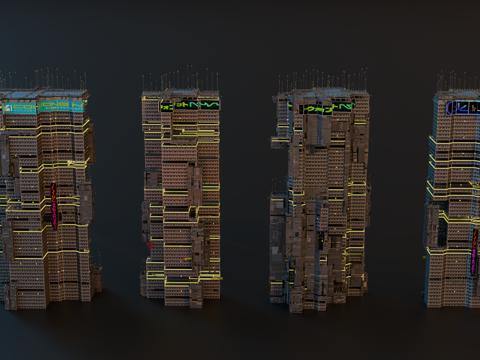 赛博朋克建筑 科幻建筑 商业街建筑 工业建筑 城市街道建筑su模型