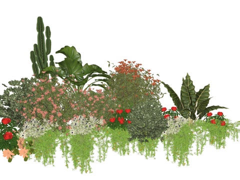  现代庭院植物堆景观组合su模型 