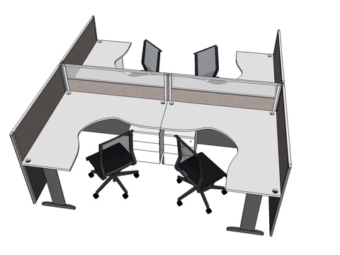 办公工位 办公班台 办公家具 工位 办公室 屏风工位su模型