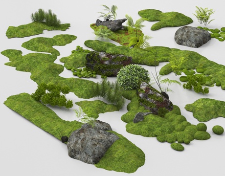 现代微地形组合 石头植物组合 庭院造型su模型
