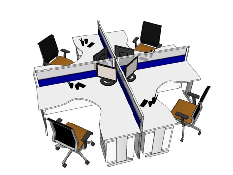  办公工位 办公班台 办公家具 工位 办公室 屏风工位su模型 