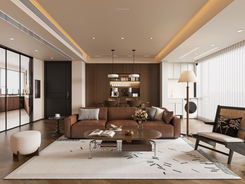  中古风简约客餐厅3d模型 