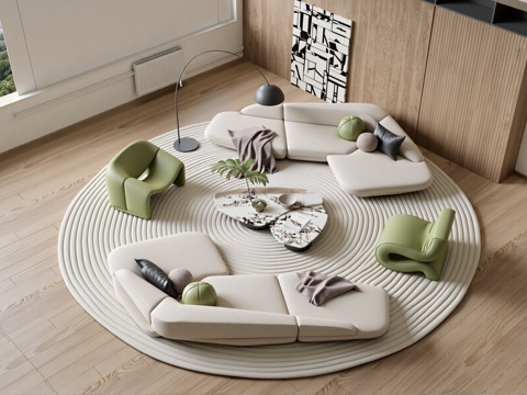 现代沙发茶几组合_休闲椅_单椅_单人沙发_弧形沙发_洽谈桌椅su模型