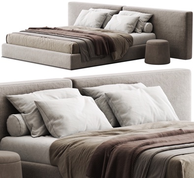  POLIFORM 现代布艺双人床 意式双人床 凳子3d模型 