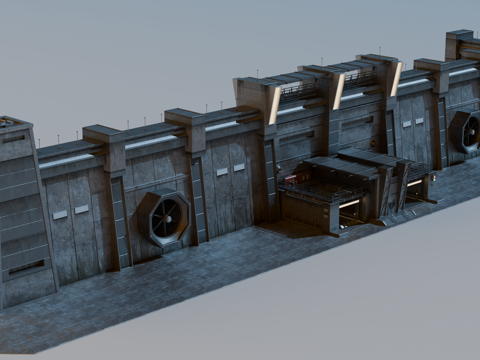 工业建筑 赛博朋克建筑 科幻建筑 围墙 工业城市建筑su模型