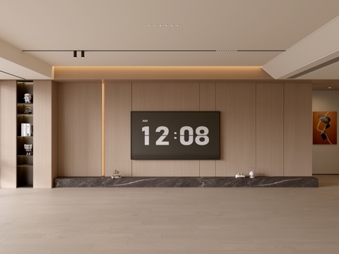 现代客厅 奶油客厅 电视背景墙 客厅背景 奶油风背景墙su模型