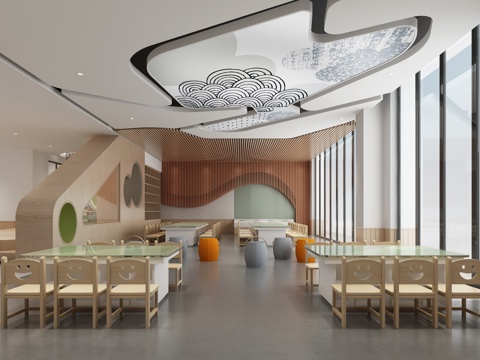  现代幼儿园 阅读室 美术室3d模型 