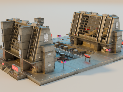 工业建筑 赛博朋克建筑 科幻建筑 城市建筑 工业城市建筑su模型